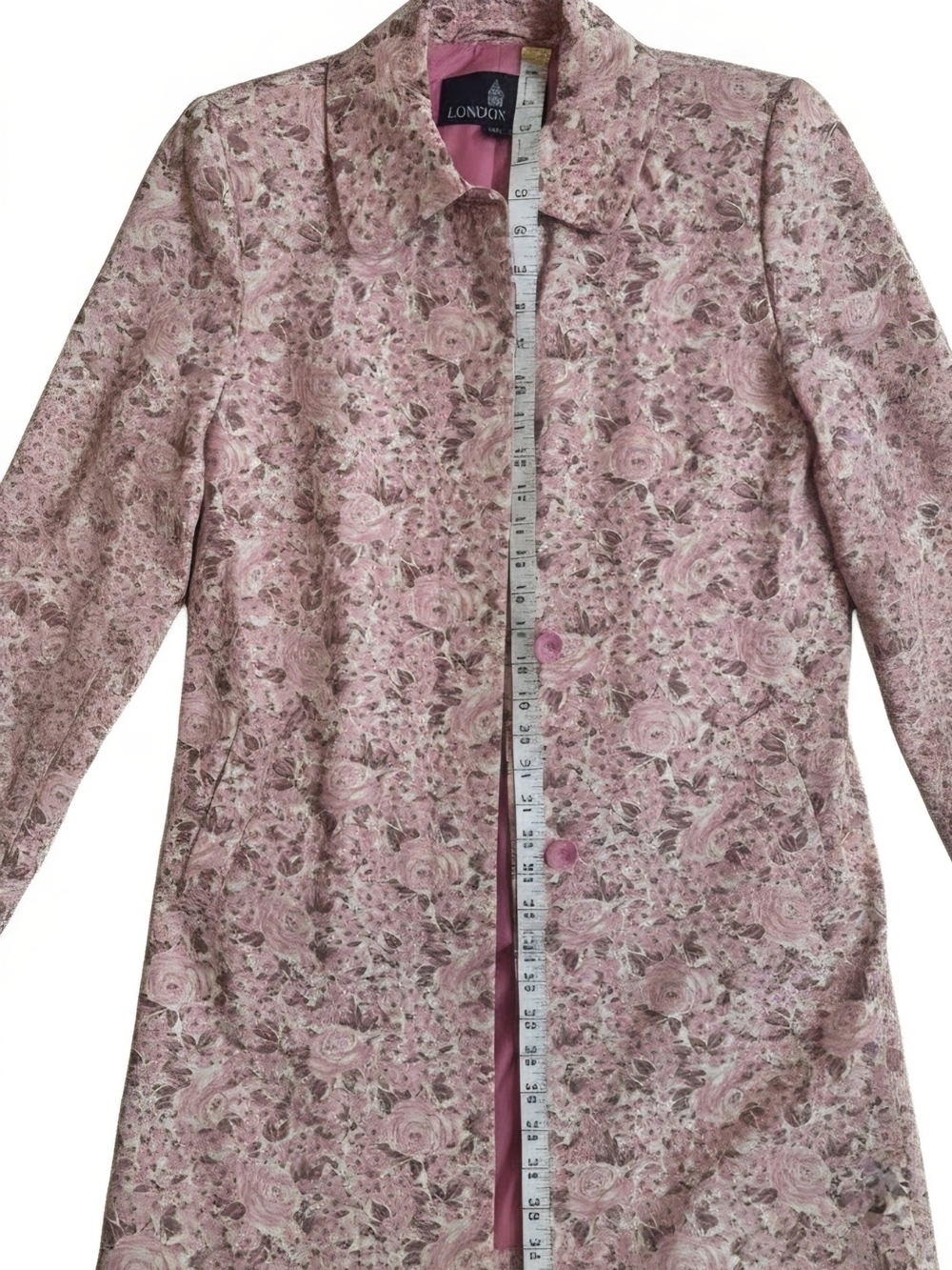 NWT Vintage London Fog Pink Rose Floral Trench Coat Small Classic Cottagecore - Picture 5 of 16